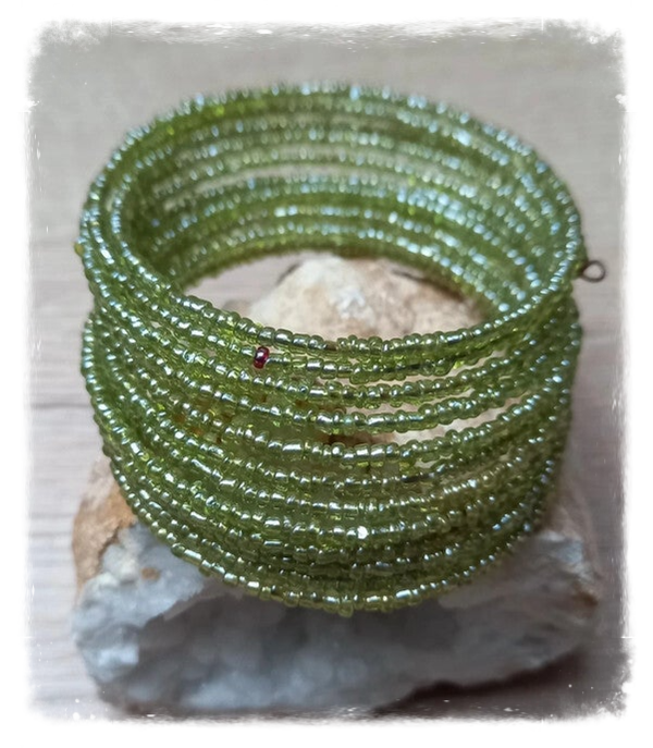 Bracelet spirale Perles de rocailles - Vert nacré