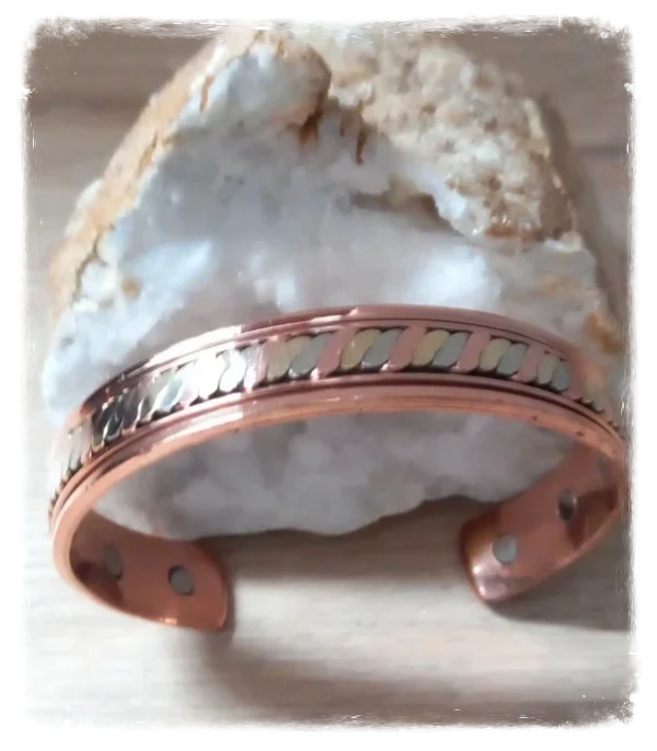 Bracelet cuivre et aimants torsades 3 métaux (Ref.005)