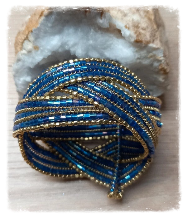 Bracelet perles et métal - Bleu et doré