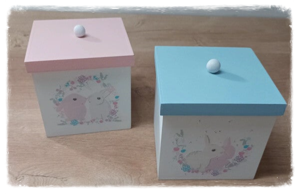 Boîte à coton en bois Lapins