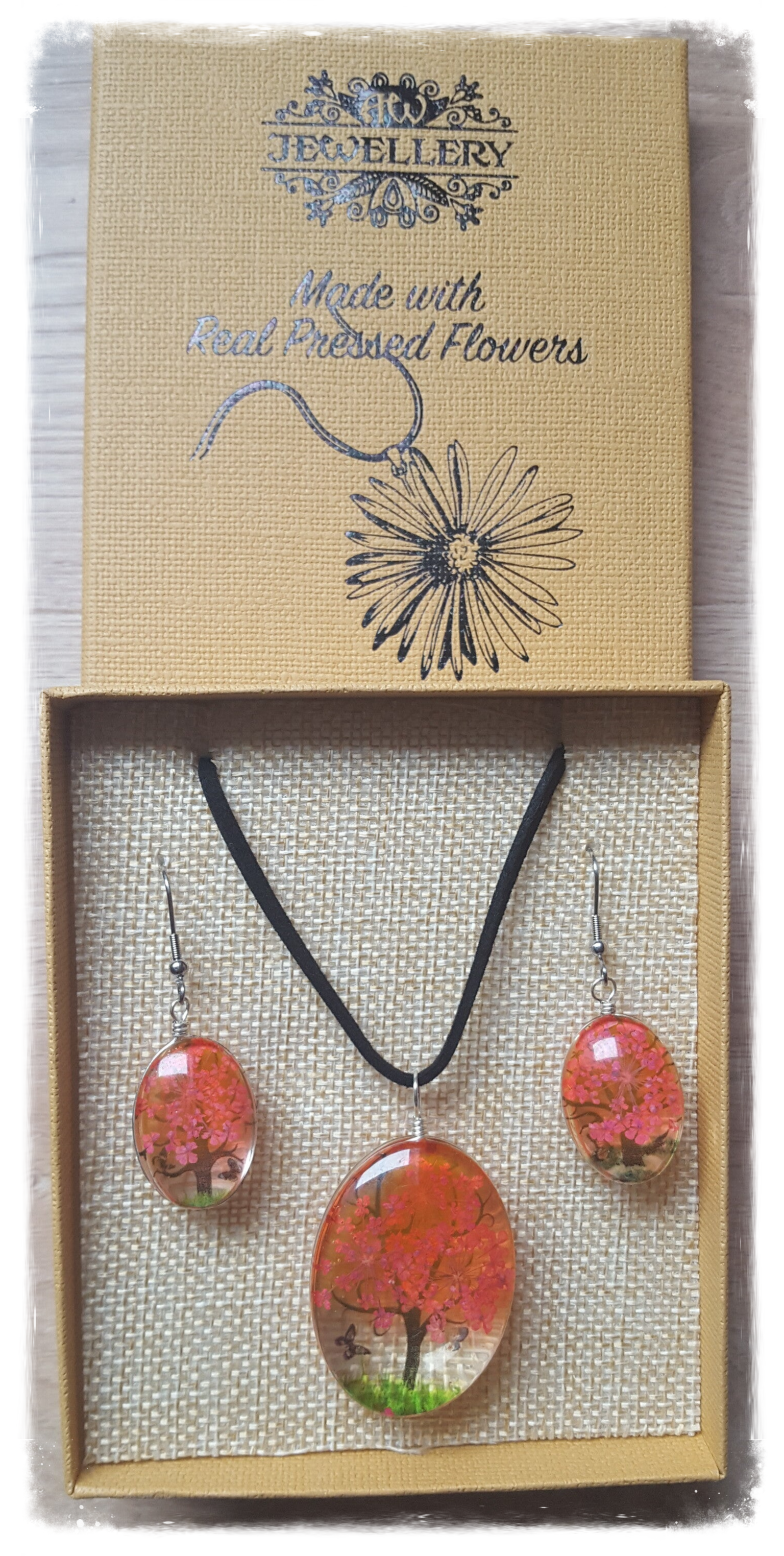 Bijoux Fleurs Pressées - Arbre de la vie - Corail