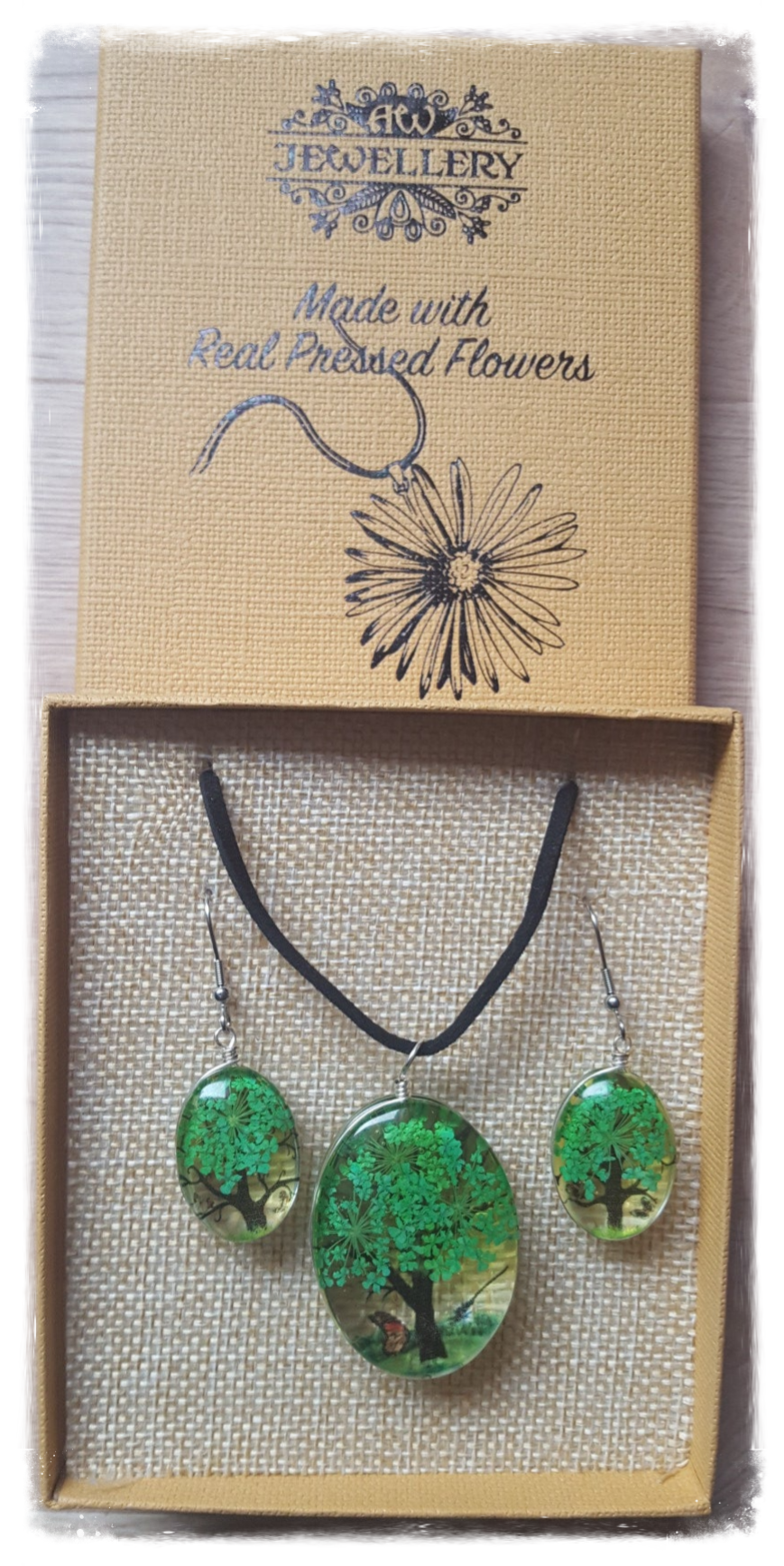 Bijoux Fleurs Pressées - Arbre de la vie - Vert