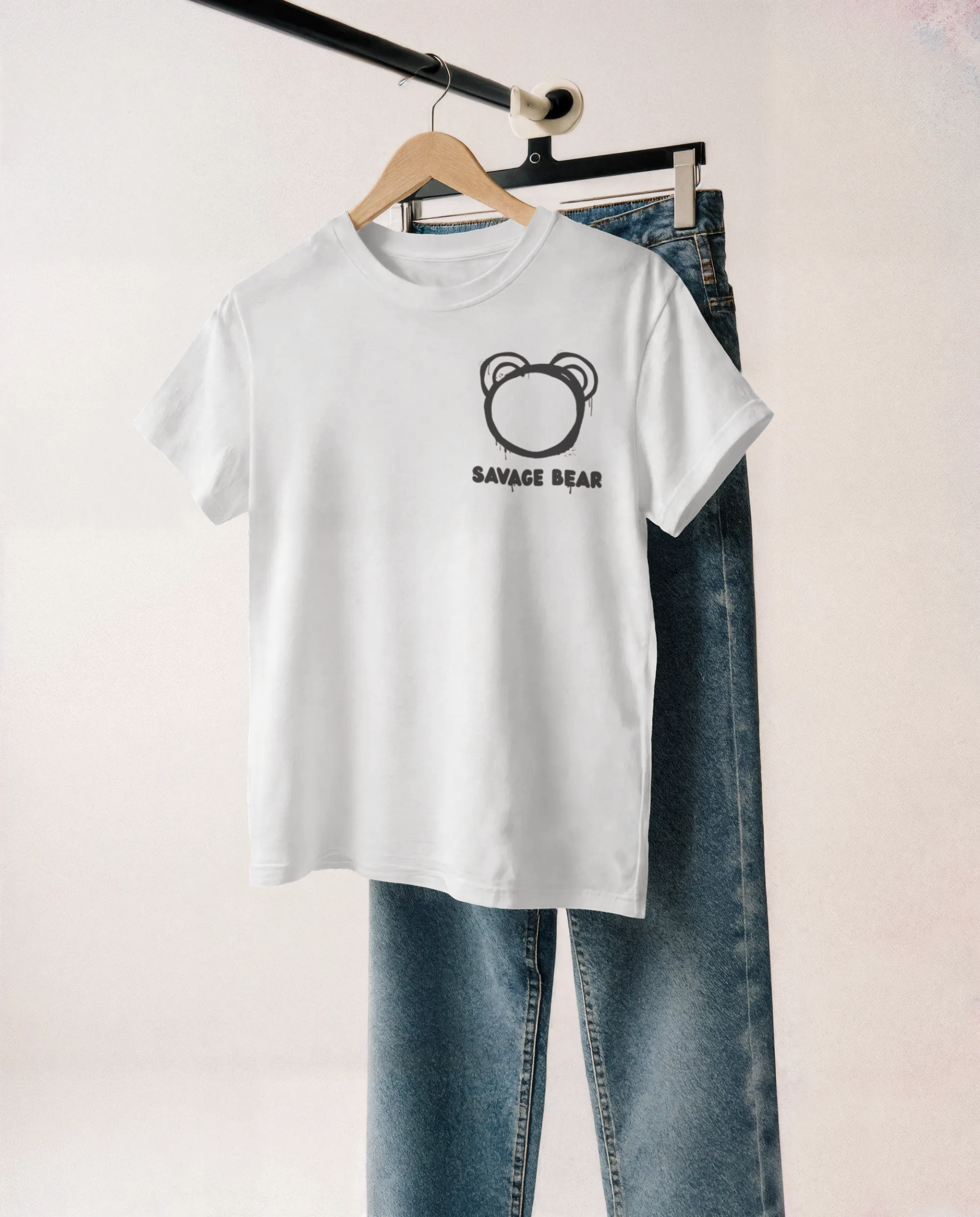 SAVAGE BEAR DRIP BEAR DESIGN ON WHITE T-SHIRT