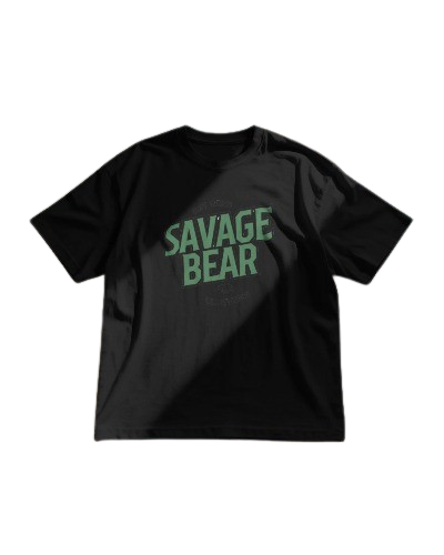 SAVAGE BEAR LOGO IN GREEN ON BLACK T-SHIRT