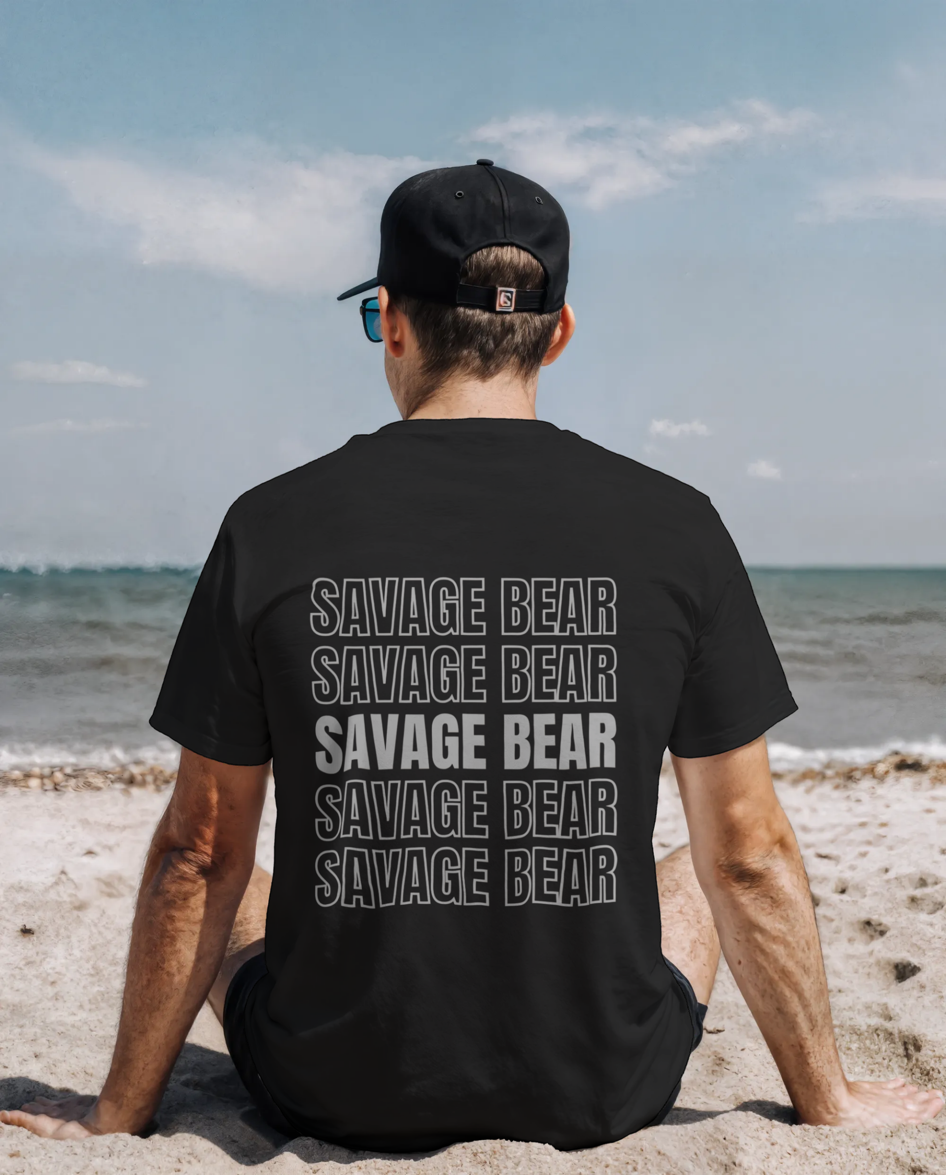 SAVAGE BEAR REPEAT DESIGN ON BACK OF BLACK T-SHIRT
