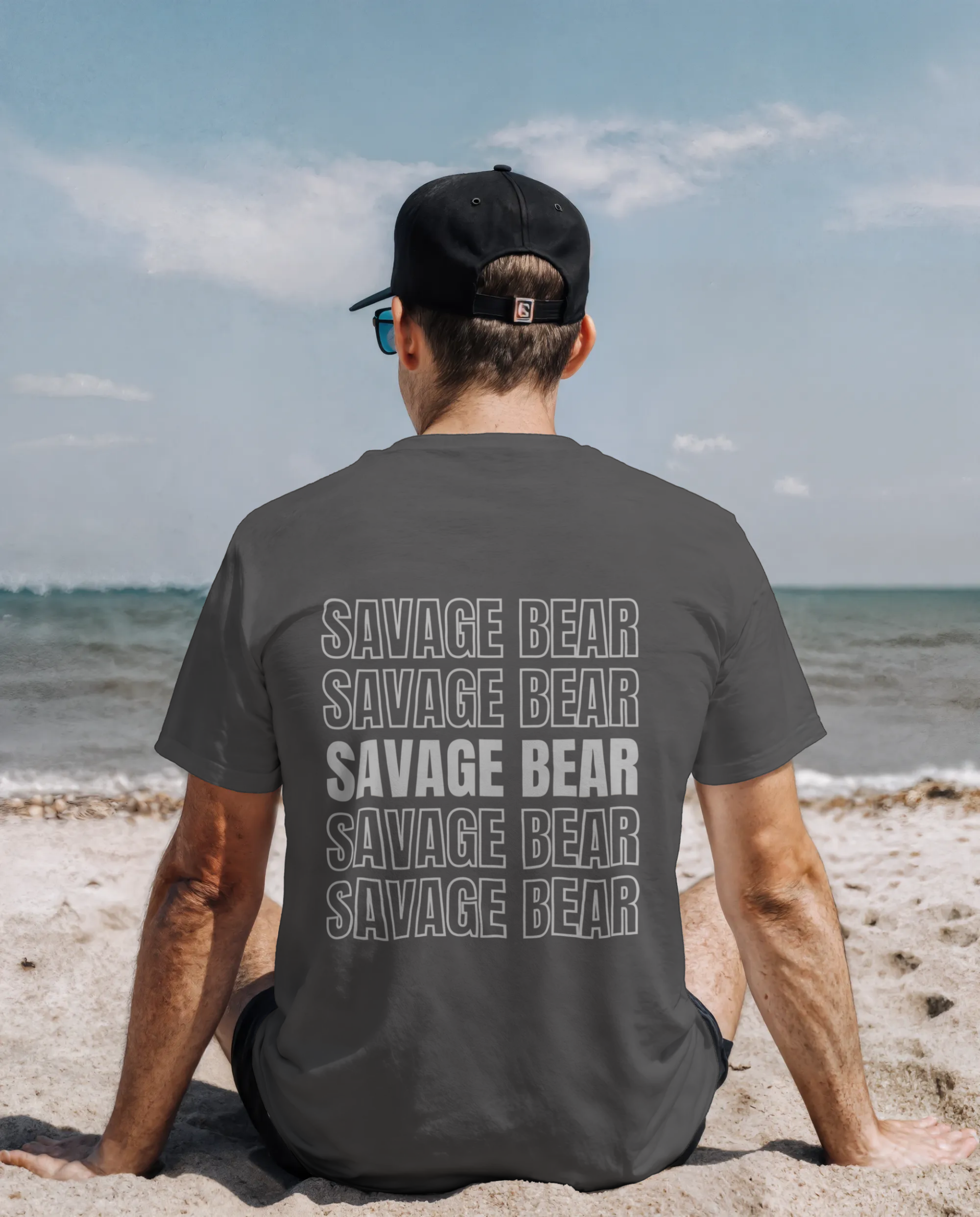 SAVAGE BEAR REPEAT DESIGN ON BACK OF GREY T-SHIRT