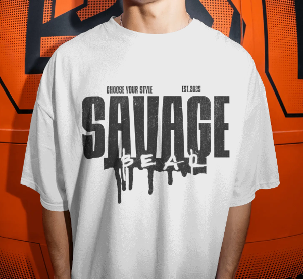 MEN'S SAVAGE BEAR DRIP T (WHITE T)