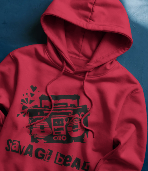 SAVAGE BEAR CLASSIC RADIO ON RED HOODIE