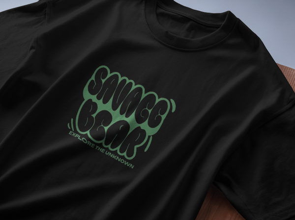 SAVAGE BEAR EXPLORE THE UNKNOWN ON BLACK T-SHIRT