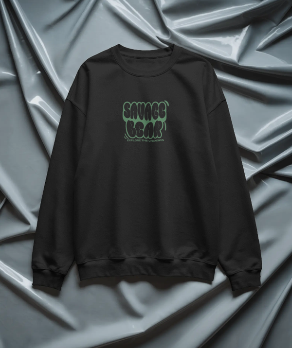 SAVAGE BEAR EXPLORE THE UNKNOWN ON BLACK SWEATSHIRT