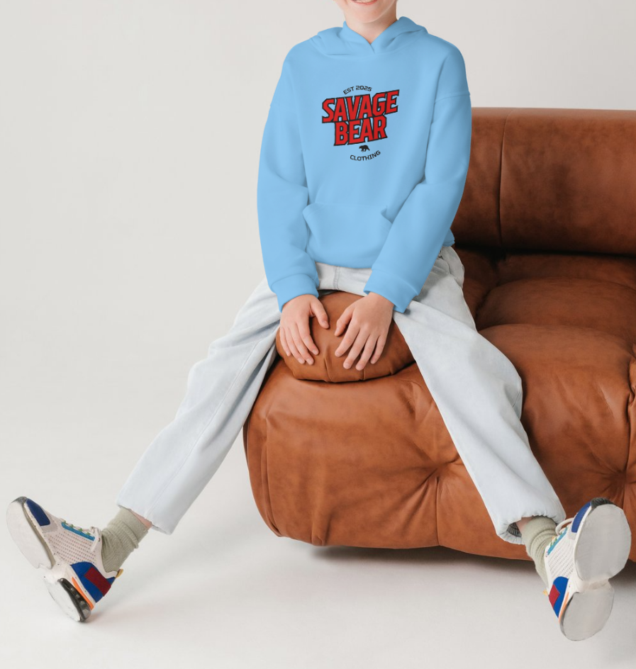 SAVAGE BEAR LOGO ON SKY BLUE HOODIE