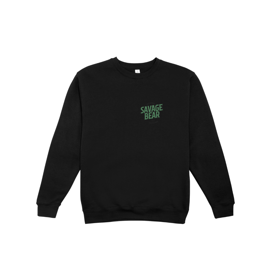 SAVAGE BEAR LOGO IN GREEN ON BLACK SWEATSHIRT
