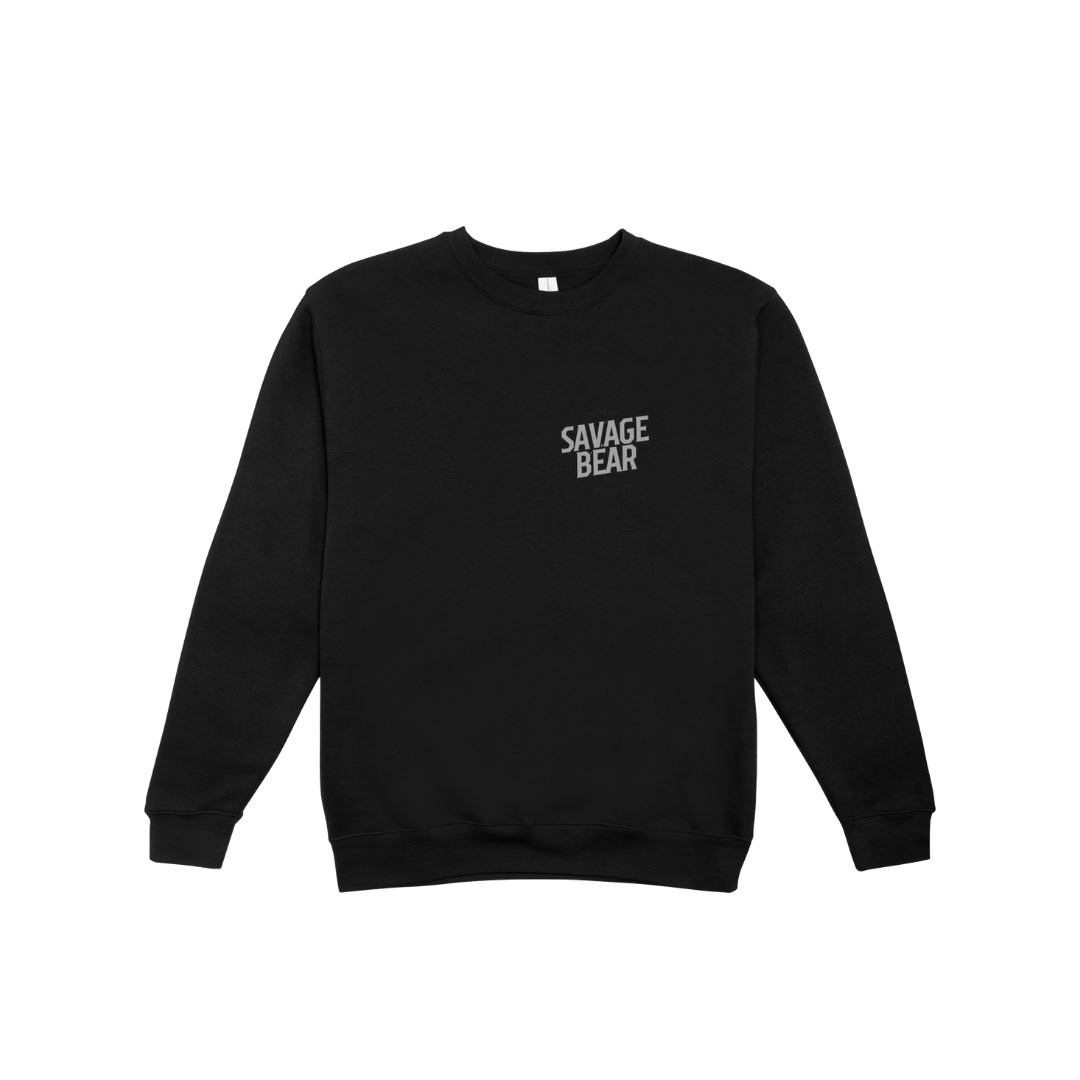 SAVAGE BEAR LOGO IN GREY ON BLACK SWEATSHIRT