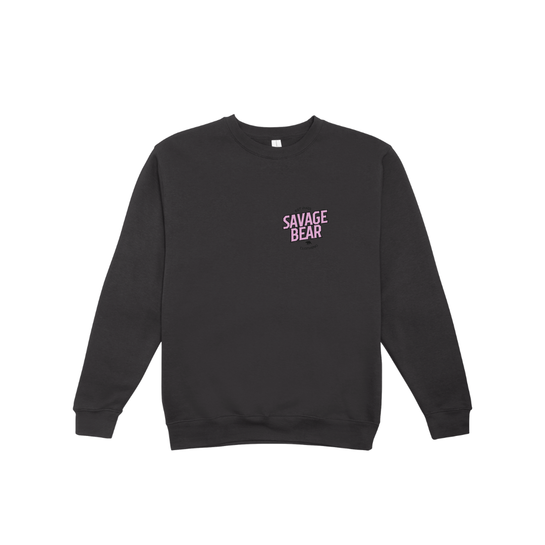 SAVAGE BEAR LOGO IN PINK ON BLACK SWEATSHIRT