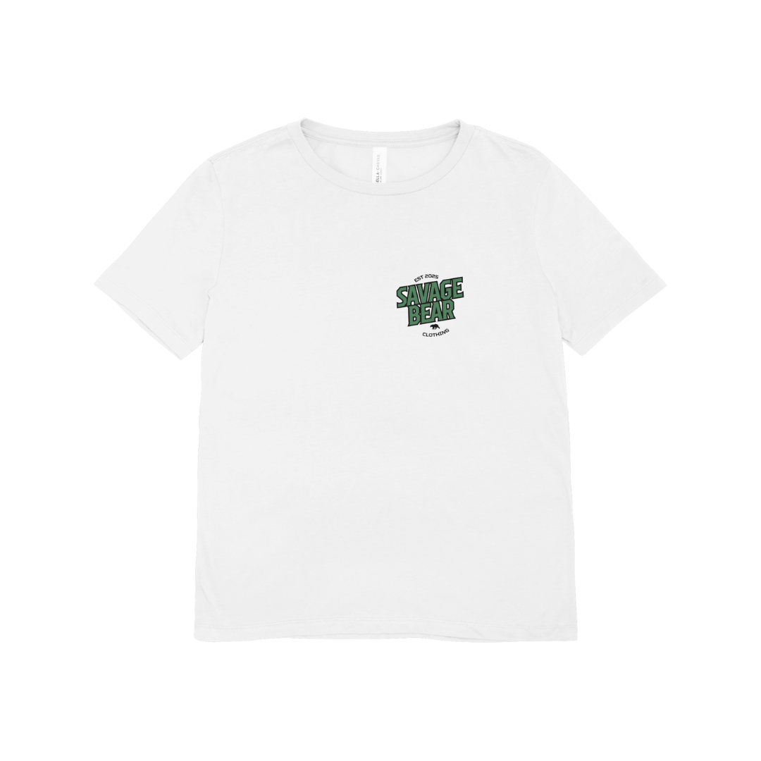 WOMEN'S SAVAGE BEAR LOGO IN GREEN ON WHITE T-SHIRT