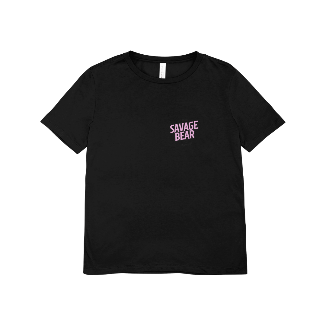 WOMEN'S SAVAGE BEAR LOGO IN PINK ON BLACK TSHIRT