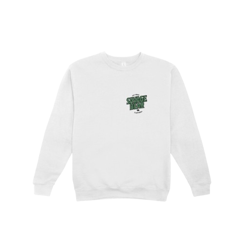 SAVAGE BEAR LOGO IN GREEN ON WHITE SWEATSHIRT