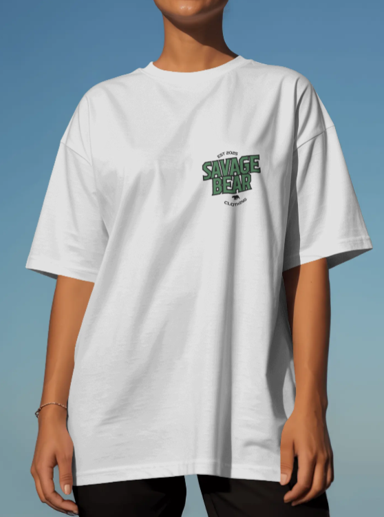 WOMEN'S SAVAGE BEAR CORE T  GREEN ON WHITE T-SHIRT
