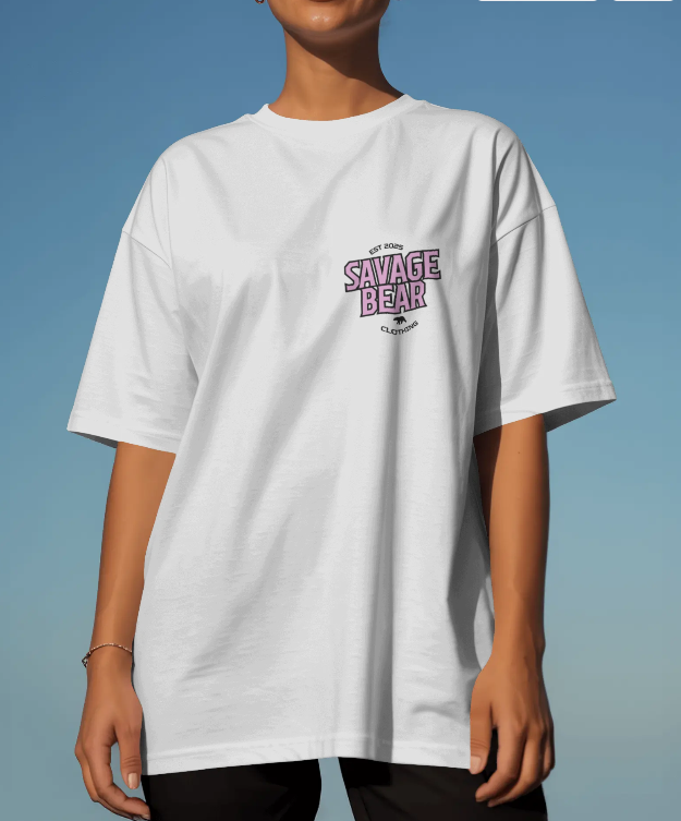 WOMEN'S SAVAGE BEAR CORE T  PINK  (WHITE T)