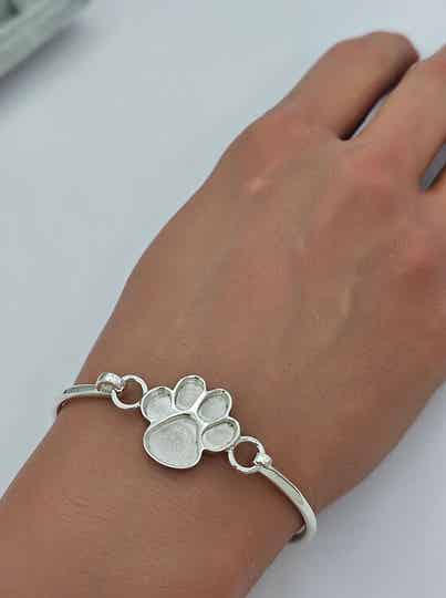 Paw Print Solid Sterling Silver Bangle