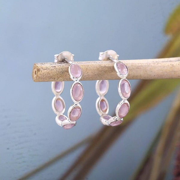 Memorial Rose Quartz Gemstone Solid Sterling Earrings