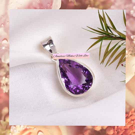 Amethyst Cut Sterling Silver Teardrop Pendant