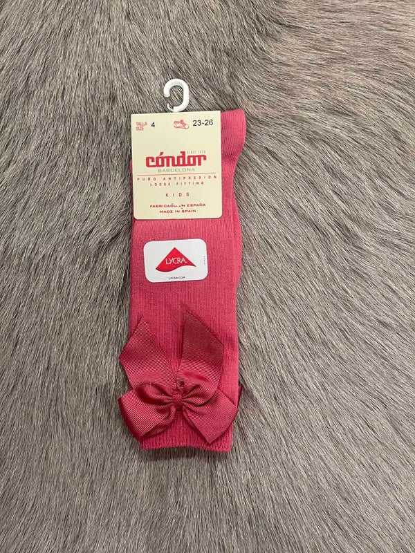 Kniekousen 2482 CONDOR roze strik winter meisje