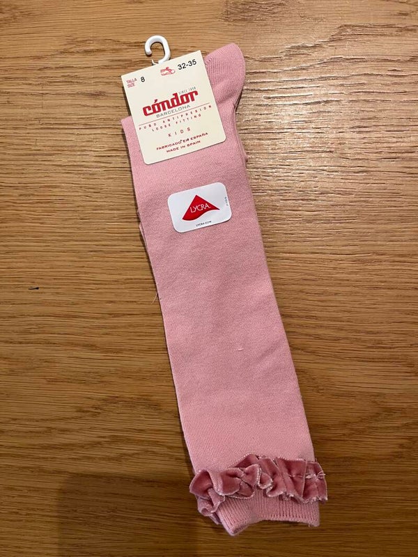 Kniekousen roze velvet ruffle condor li 2459