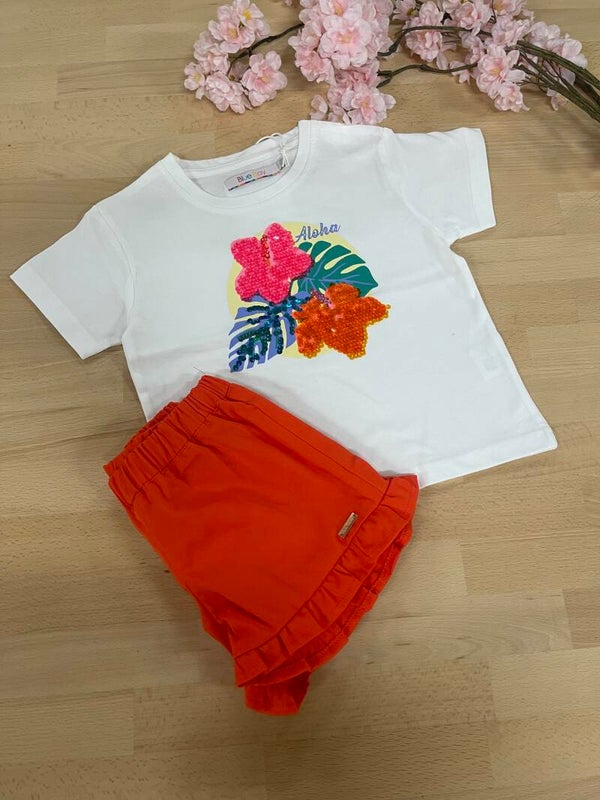 Tshirt Blue Bay bloem oranje Bo