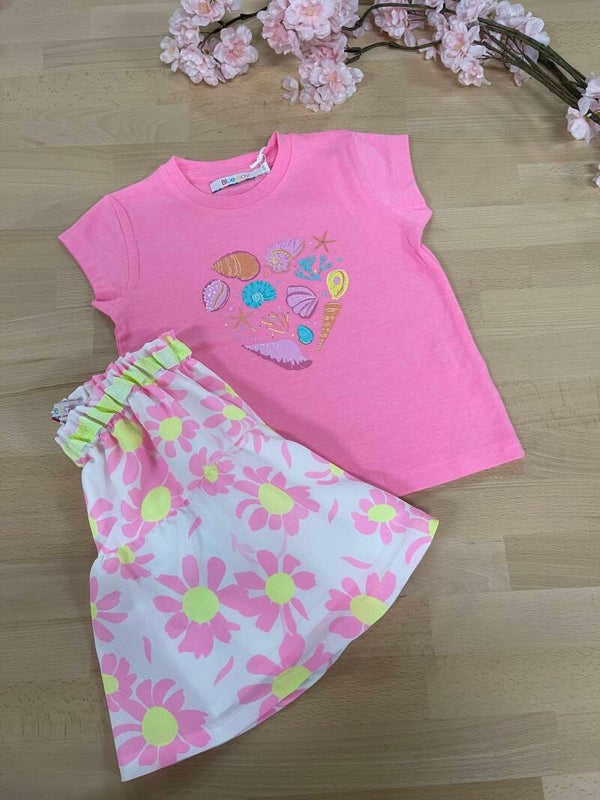 Tshirt Blue Bay roze schelpjes Anke