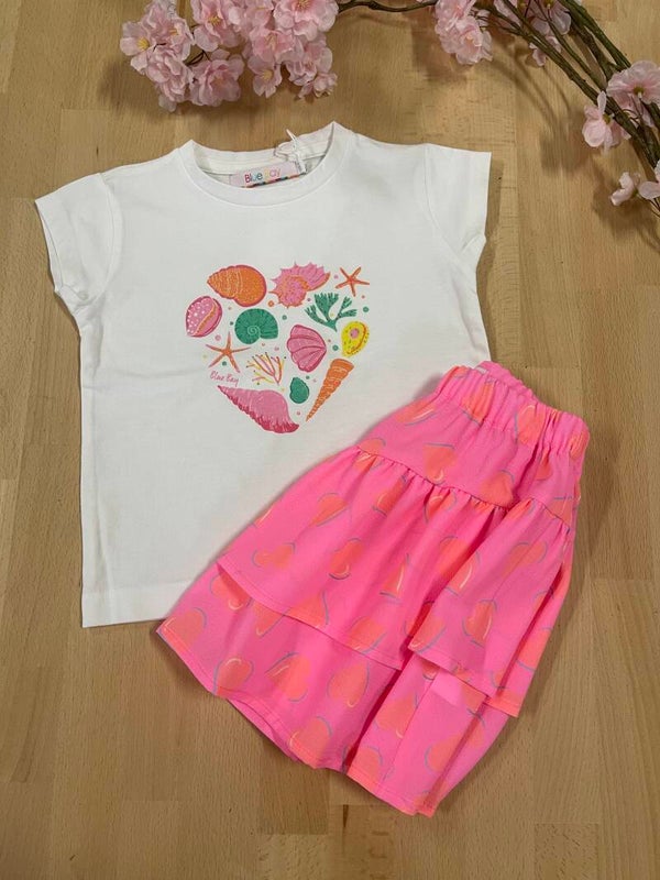 Tshirt Blue Bay wit roze schelpjes Anke