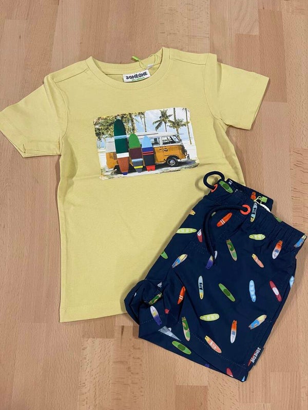 Tshirt Puerto Someone geel surfbus Jongen Zomer