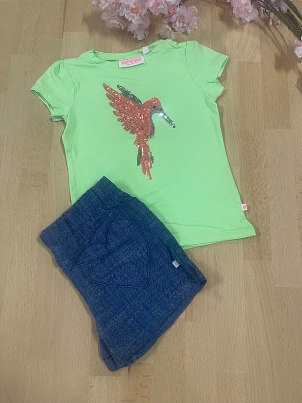 Tshirt SOMEONE Felien Meisje Zomer groen vogel