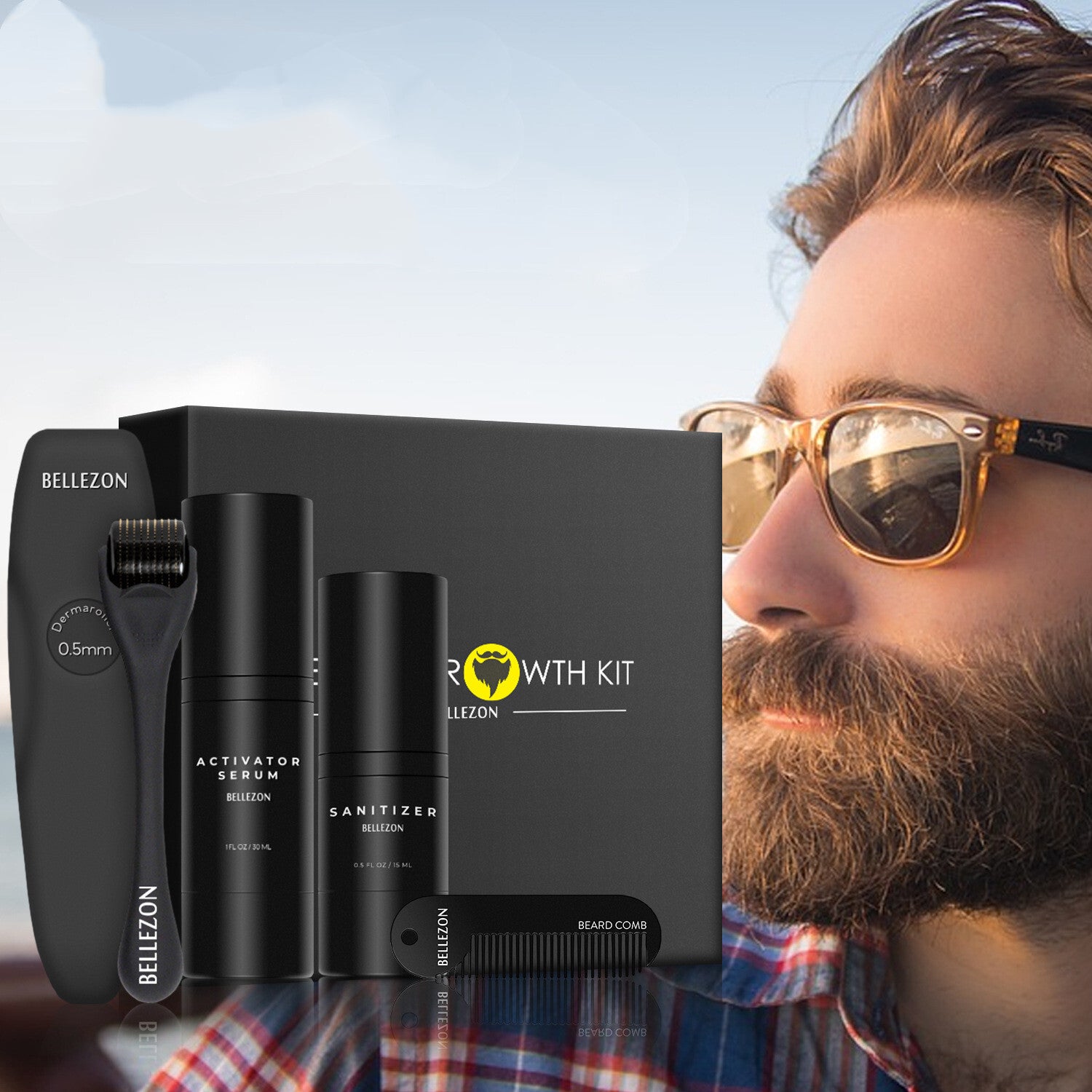 Liquido Crescita Barba Uomo con Oli Naturali – Set Completo Cura Barba con Olio, Siero e Accessori | Stimola Crescita, Anti Prurito, Barba Folta e Morbida