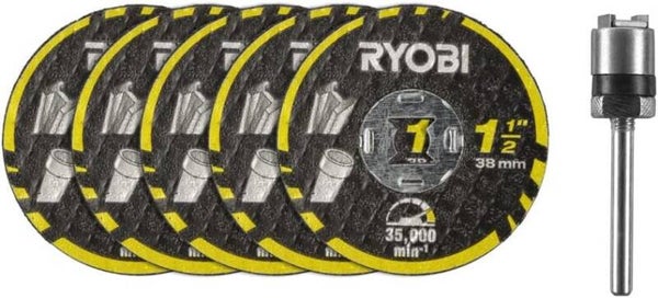RYOBI - Set van 6 slijpschijven en 1 x Twist Lock boorhouder - RAR301-6