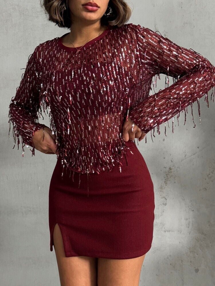 Blouse à paillettes - Bordeaux