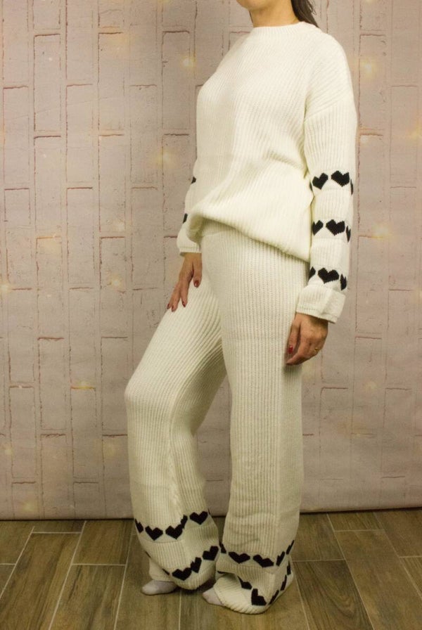 Pantalon en maille côtelée - écru