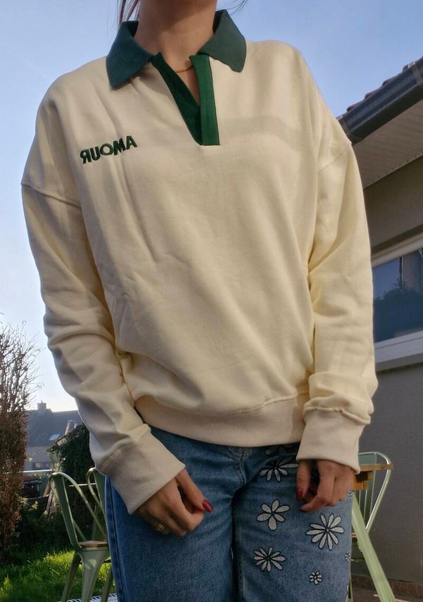 Sweatshirt col polo AMOUR - écru