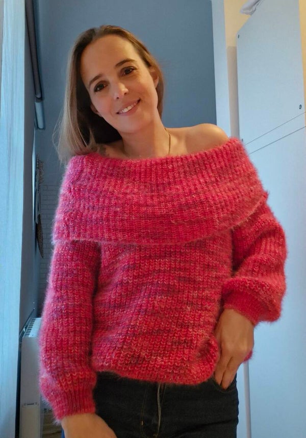 Pull col Bardot - Rose framboise