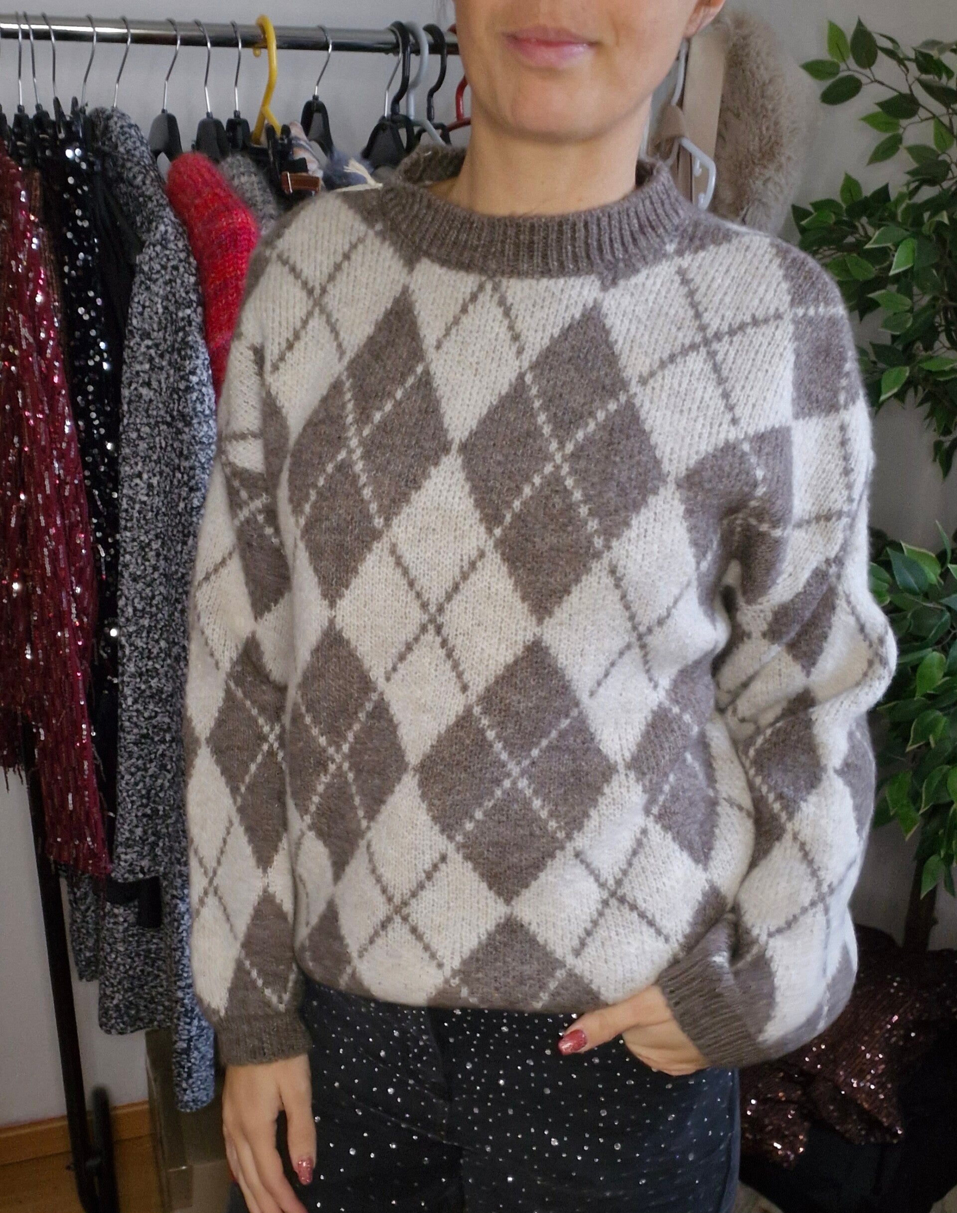 Pull motif losanges - Taupe