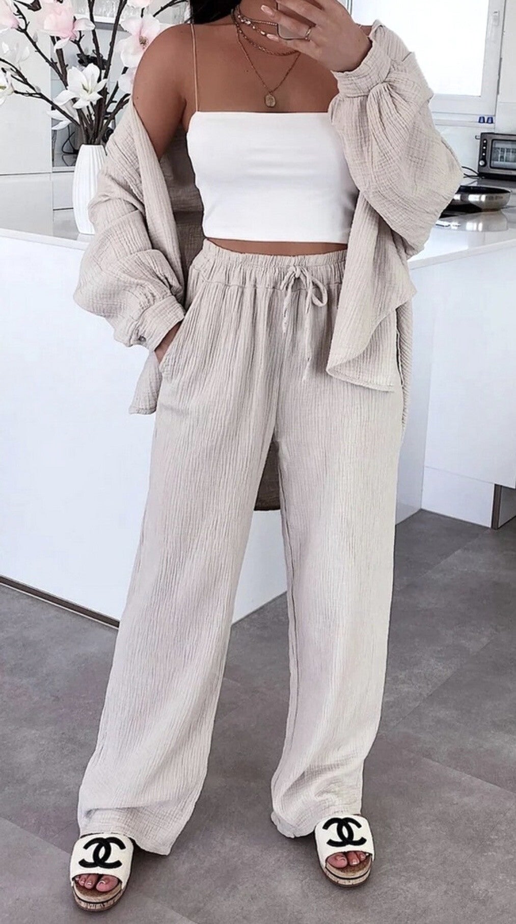 Pantalon effet lin (divers couleus)