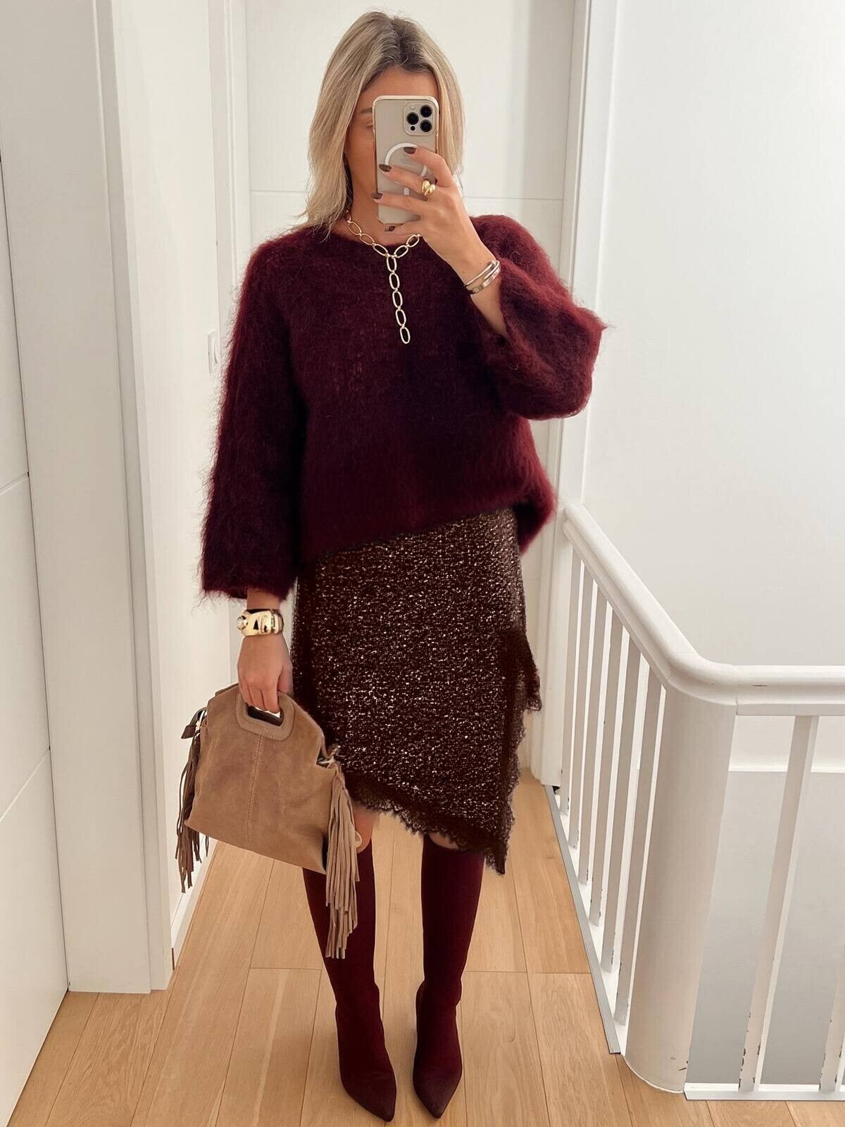 Jupe mi longue à sequins avec short - marron