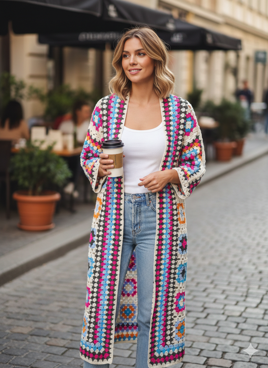 Gilet long motif crochet / Lang vest met gehaakt motief