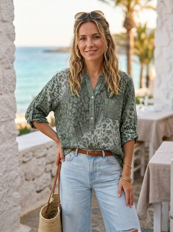 Blouse fluide imprimé léopard / Vloeiende blouse met luipaardprint