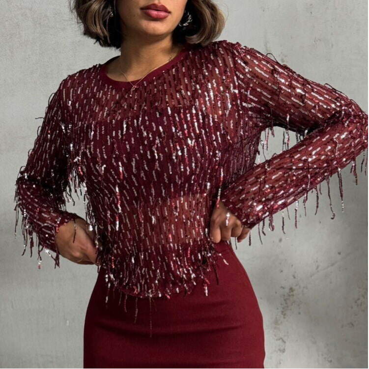 Blouse à paillettes - Bordeaux / Paillettenblouse – Bordeaux