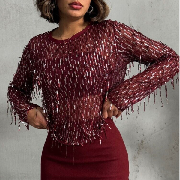 Blouse à paillettes - Bordeaux / Paillettenblouse – Bordeaux