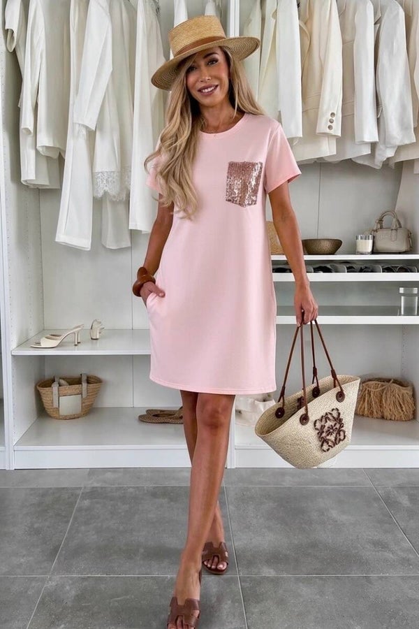 Robe t shirt poche sequins à poches