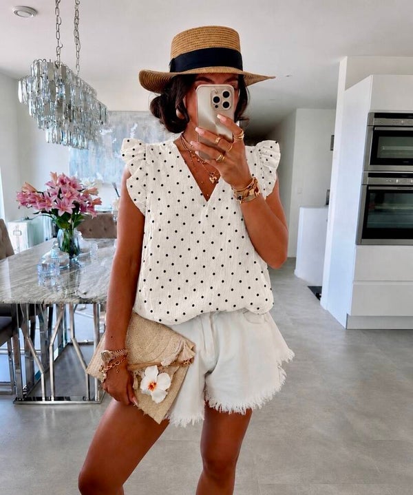Top gaze de coton imprimé pois