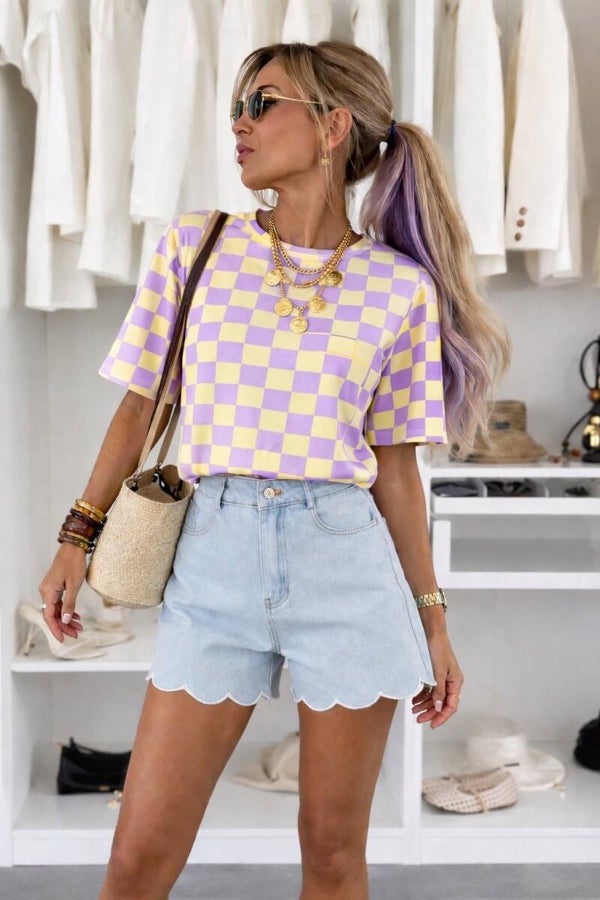 Tshirt imprimé carreaux / T‑shirt met ruitjesprint