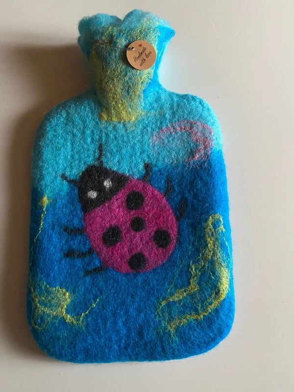Bettflasche eingefilzt Grün mit Marienkäfer